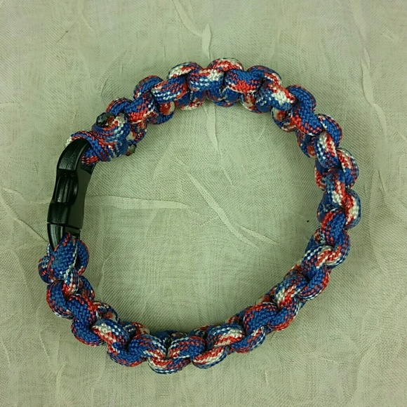 Patriotic Red White Blue Paracord Survival Bracelet 8.5" Outdoor Camping Gear - Picture 3 of 7